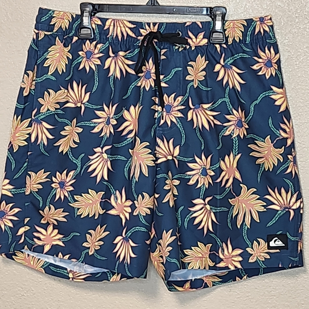 Quiksilver Men's Floral Print Swim Trunk - Blue and Yellow Size M And XXL
